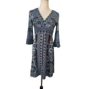 Vtg Y2K  Blue Brown Paisley Mesh Babydoll Dress Lorelai Gilmore Friends Sz S Boh
